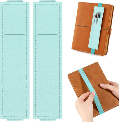 Tokusatsu 2 Pack Adjustable Elastic Pen Holder for Notebook, PU Leather Pencil Pouch with Stretchable Band, Fits Journals, Binders, Planners, Books, Portable Pen Sleeve Pouch, Off-White