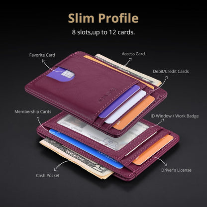 Buffway Slim Minimalist Front Pocket RFID Blocking Leather Wallets for Men and Women - Carbon Fiber Black - Colors B