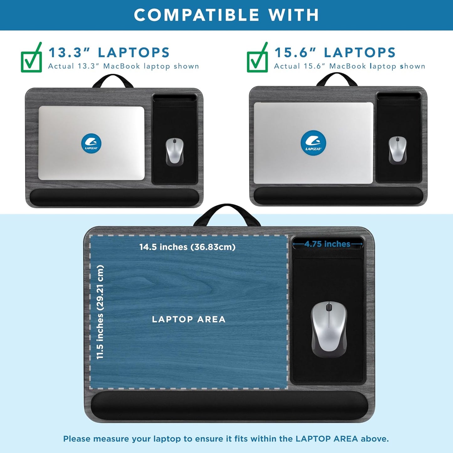 LAPGEAR Home Office Lap Desk with Device Ledge, Mouse Pad, and Phone Holder - Black Carbon - Fits up to 15.6 Inch Laptops - Style No. 91588
