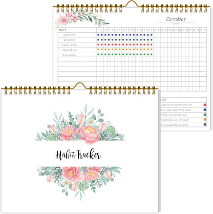 Habit Tracker Calendar，12 Monthly Habit Tracker Journal with Spiral Binding,Undated Weekly Monthly Planner to Boost Productivity&Self Improvement, 8"x10"（Green)