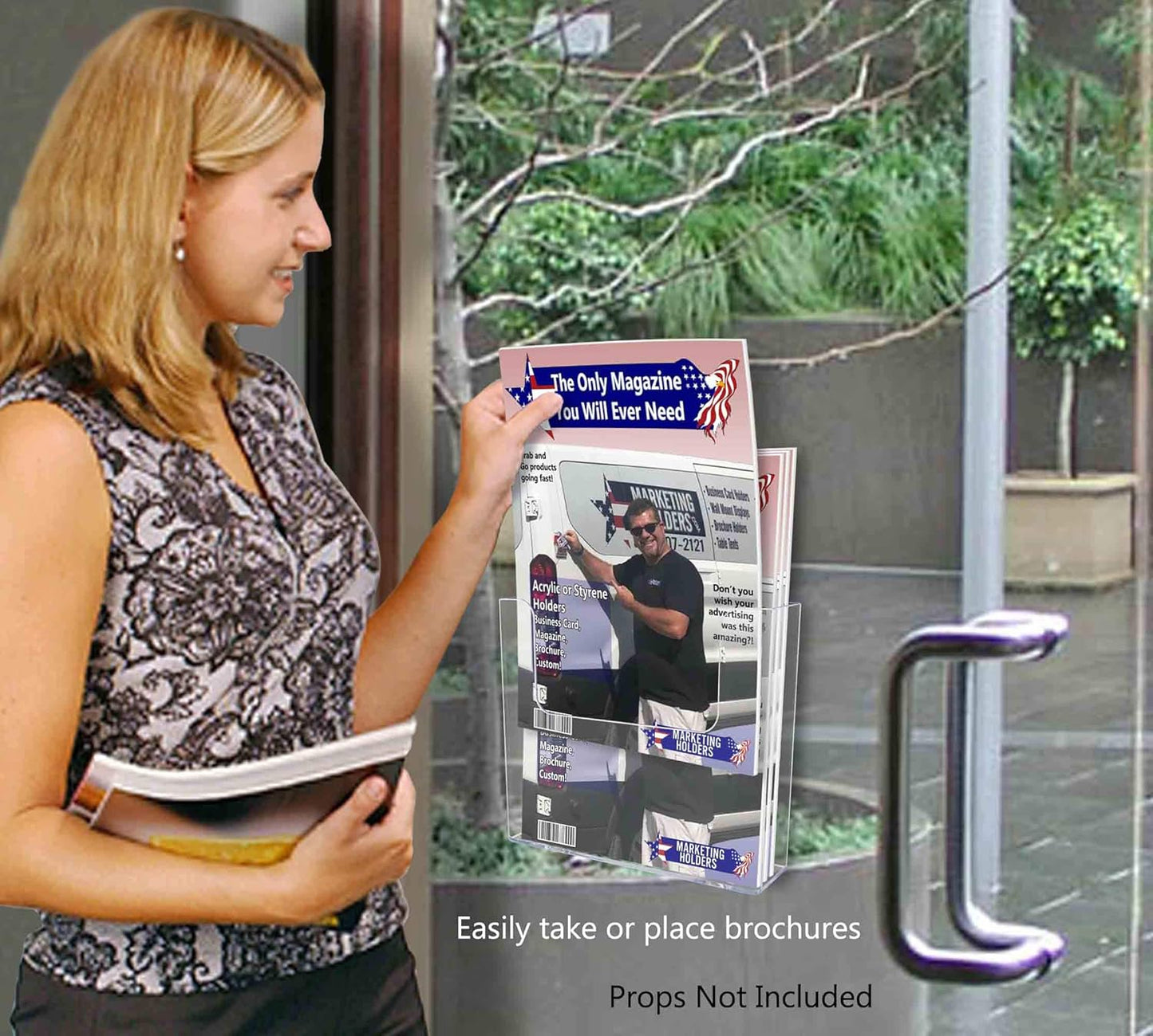 Marketing Holders 6 Pack Suction Cup Brochure Holder Holds 7.5 Inch Wide Literature or Brochures Window or Glass Wall Mount Display Indoor Graphic Images Amenity Flyers or Reference Sheet Racks