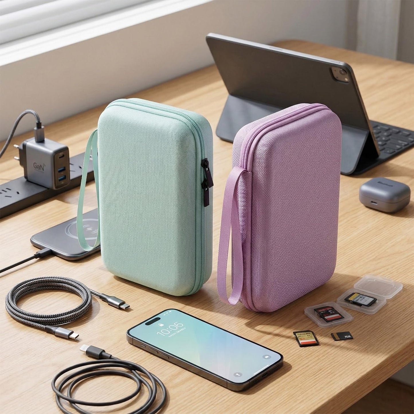 Hard Travel Electronic Organizer Case for MacBook Power Adapter Chargers Cables Power Bank Apple Magic Mouse Apple Pencil USB Flash Disk SD Card Hard Drive Waterproof Shockproof Carrying Bag, Black
