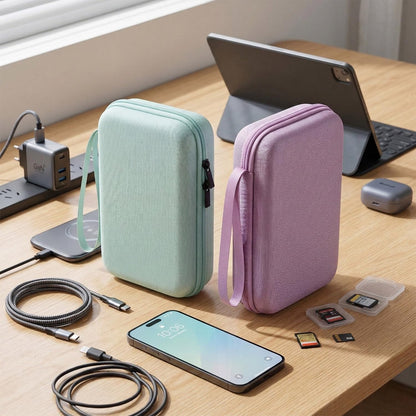 Hard Travel Electronic Organizer Case for MacBook Power Adapter Chargers Cables Power Bank Apple Magic Mouse Apple Pencil USB Flash Disk SD Card Hard Drive Waterproof Shockproof Carrying Bag, Black