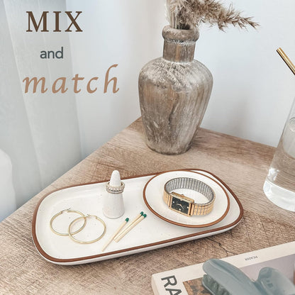 Mora Small Ceramic Decorative Tray – Rectangle 6.4 Inch Dish for Jewelry, Perfume, Makeup, Accessories, Candle, in the Bathroom Vanity, Bedside, or Kitchen Counter – Cute Organizer – White
