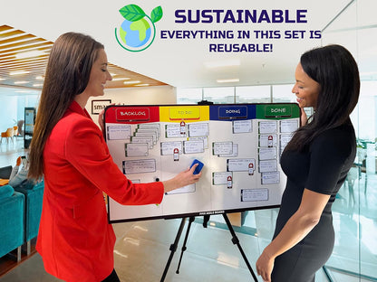 Full Magnetic Agile Board Kit (42" 23") Kanban & Scrum Dry Erase Project Management Board with 84 Magnetic Cards, Easel Stand & Accessories