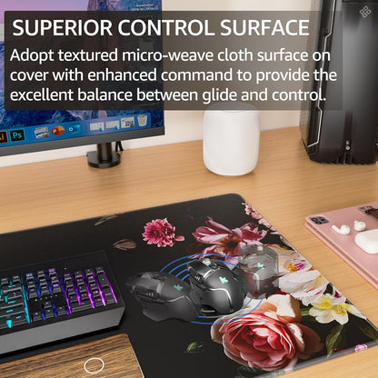 KTRIO Large Gaming Mouse Pad Desk Mat, Superior Micro-Weave Cloth for Precise Mouse Control, Non-Slip Rubber Base, Stitched Edges, Water-Resistant, for Gamer, Office & Home, 31.5" x 11.8" inches