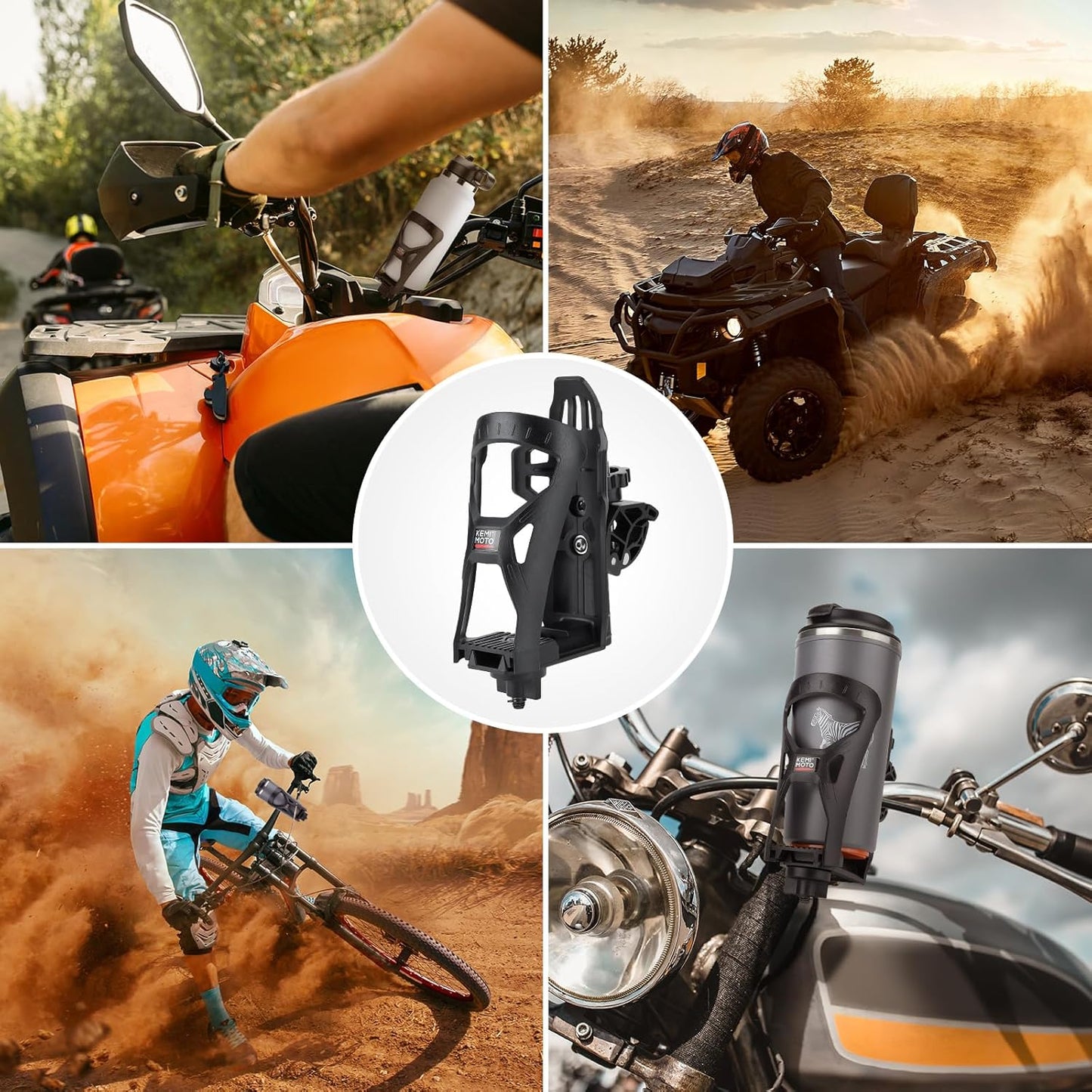 KEMIMOTO ATV Cup Holder, Upgraded Motorcycle Drink Holder Handlebar, Water Bottle Holder Mount with 0.6”-1.56” Metal Clamp for Scooter Bike Boat Stroller Wheelchair Golf Push Cart Tractor (1)