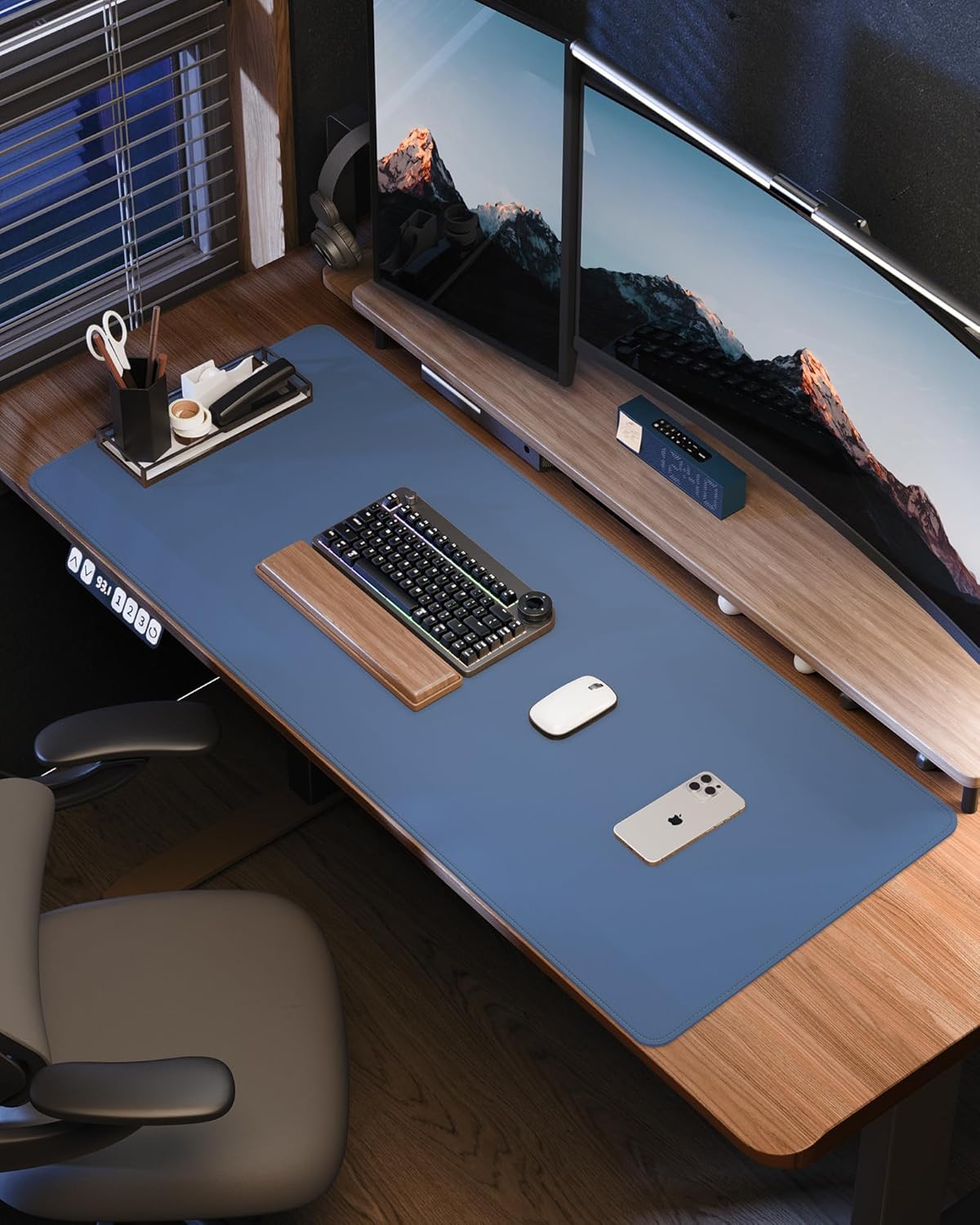 AFIING Desk Pad Protector 23.6" x 13.7" - Non-Slip Waterproof PU Leather Desk Mat for Mouse, Keyboard, Laptop, Office and Home Workspace (Beige)