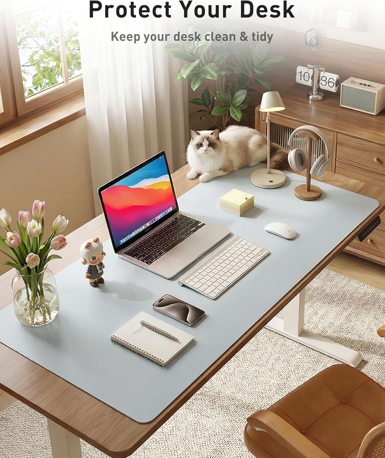 Aothia Leather Desk Pad Protector, Mouse Pad, Office Desk Mat, Non-Slip PU Leather Desk Blotter, Laptop Desk Pad, Waterproof Desk Writing Pad for Office and Home (Brown,23.6" x 13.7") - Colors B