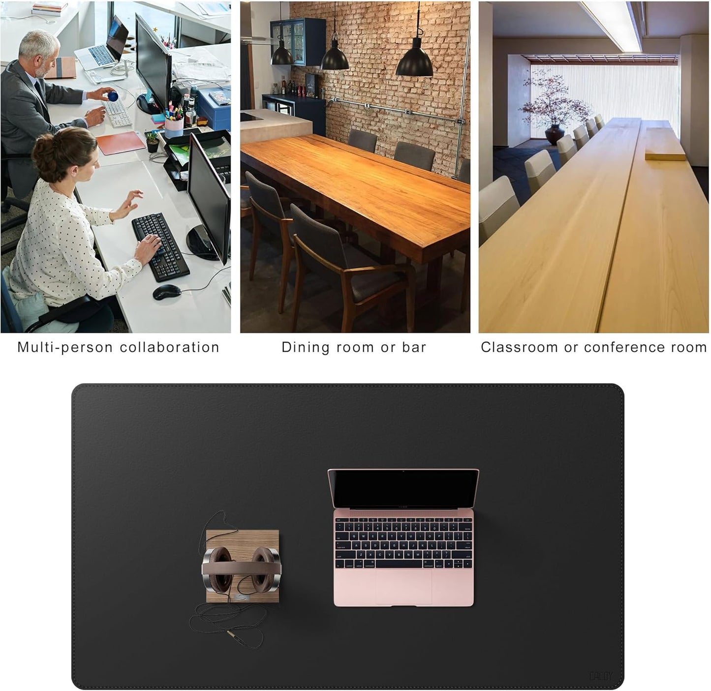 Cacoy 36" x 20" Leather Desk Mat for Home Office, Extra Large PU Leather Desk Pad Blotters, Waterproof Computer Keyboard Mat, Extended Gaming Mouse Pad, Desk Protector for Desktop and PC Laptop, Black