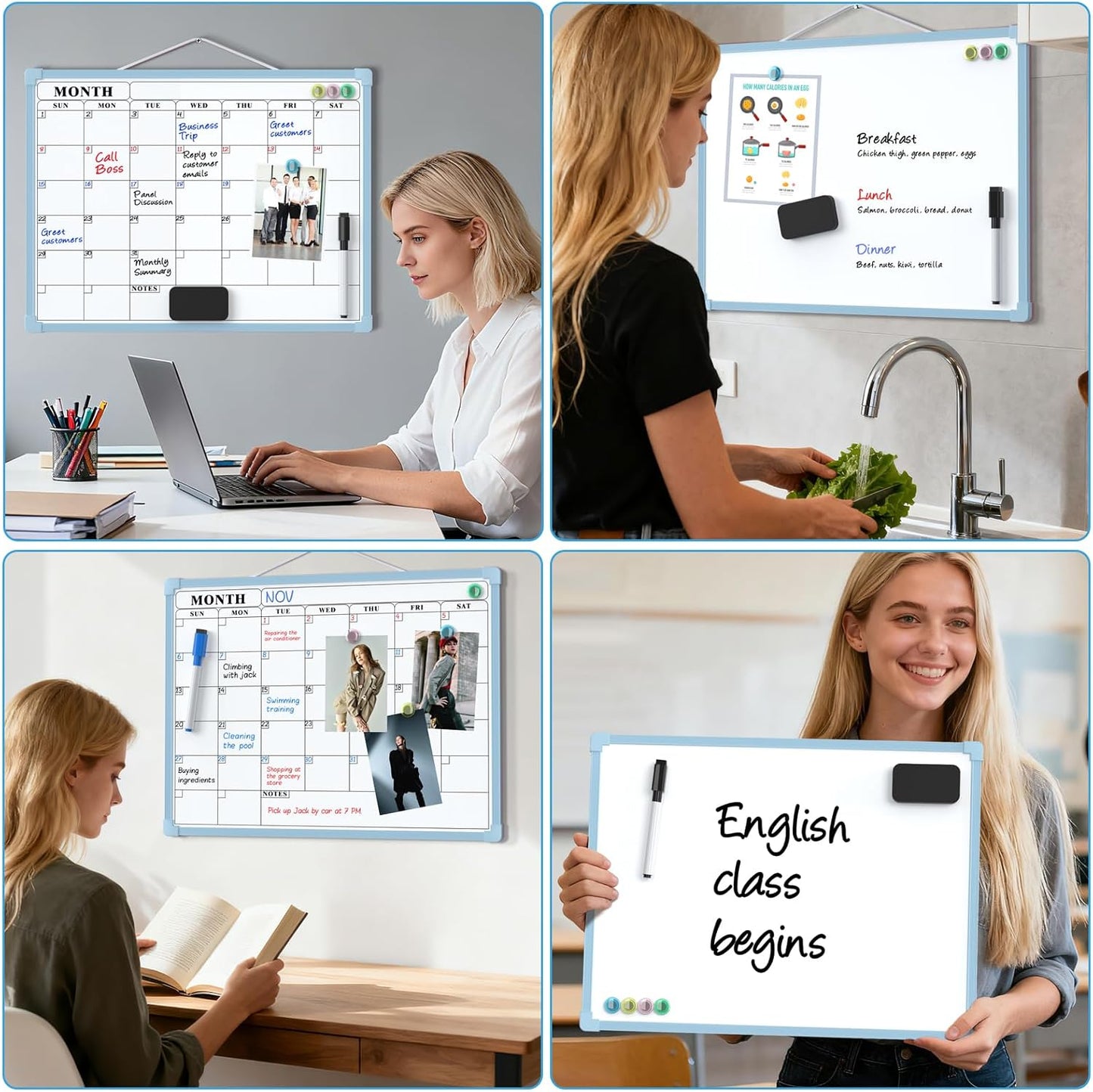 MaxGear Monthly Calendar Dry Erase Board for Wall, 16"x12" Small Hanging Double-Sided White Board, Portable Whiteboard for Planning, Drawing, Memo, to Do List, School, Home, Kitchen, Office