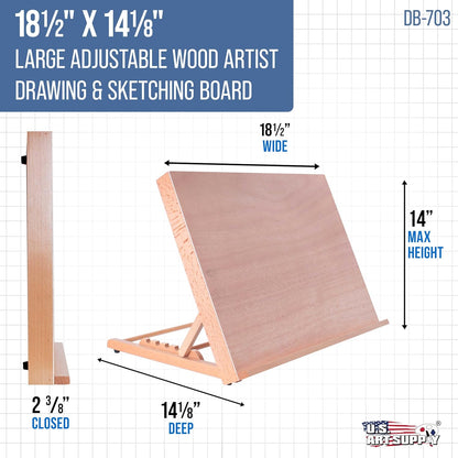 U.S. Art Supply X-Large 25-5/8" x 19" (A2) Wooden Drawing Board, Adjustable Table Top Easel for Painting and Drawing - Drafting Board with 6 Angles, Pencil Ledge, Locking Storage Drawer