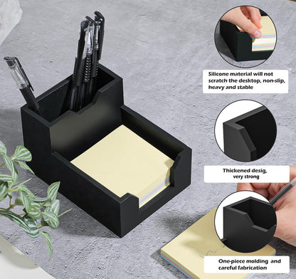 Kamehame Black Sticky Note Holder, Silicone Memo Holder with Pen or Card Slots, Sticky Note Dispenser, Fits 3x3 Inches Sticky Notes