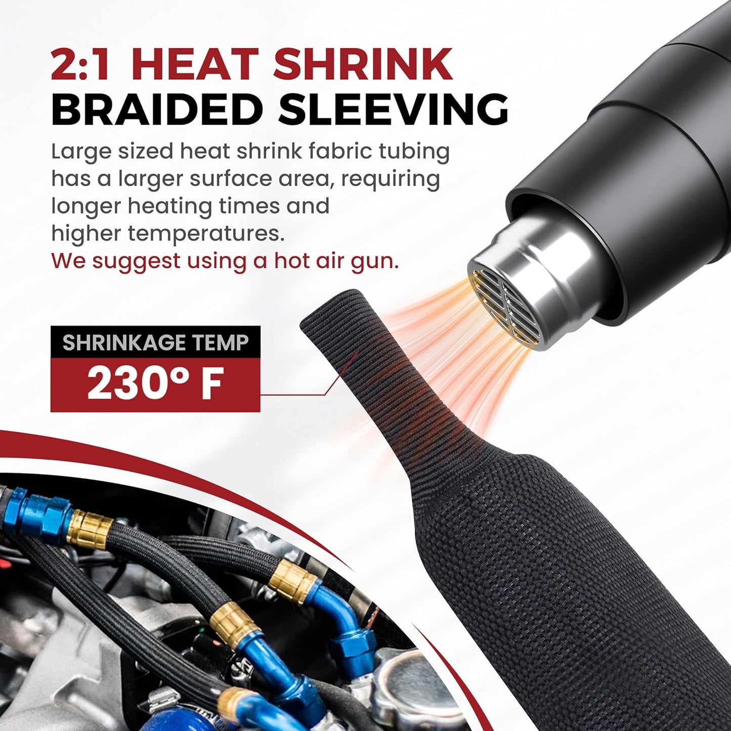 Braided Sleeving Heat Shrinkable Fabric 2:1 Ratio- Abrasion Protection Flexibility Wiring Harness Cable Sheath (3/8" ID, 16ft) - Colors A