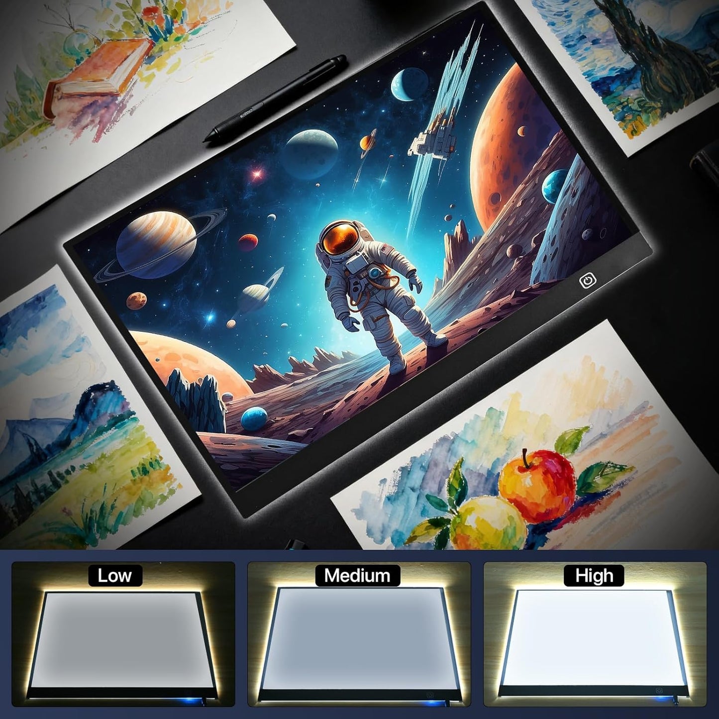 A4 LED Light Box for Tracing and Drawing - Ultra Thin Adjustable Light Table, USB Trace Light UP Pad Screen, Small Copy Board Tracer for Kids Artists, Sketching, Stenciling, and Art Crafting.