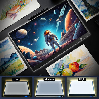 A4 LED Light Box for Tracing and Drawing - Ultra Thin Adjustable Light Table, USB Trace Light UP Pad Screen, Small Copy Board Tracer for Kids Artists, Sketching, Stenciling, and Art Crafting.