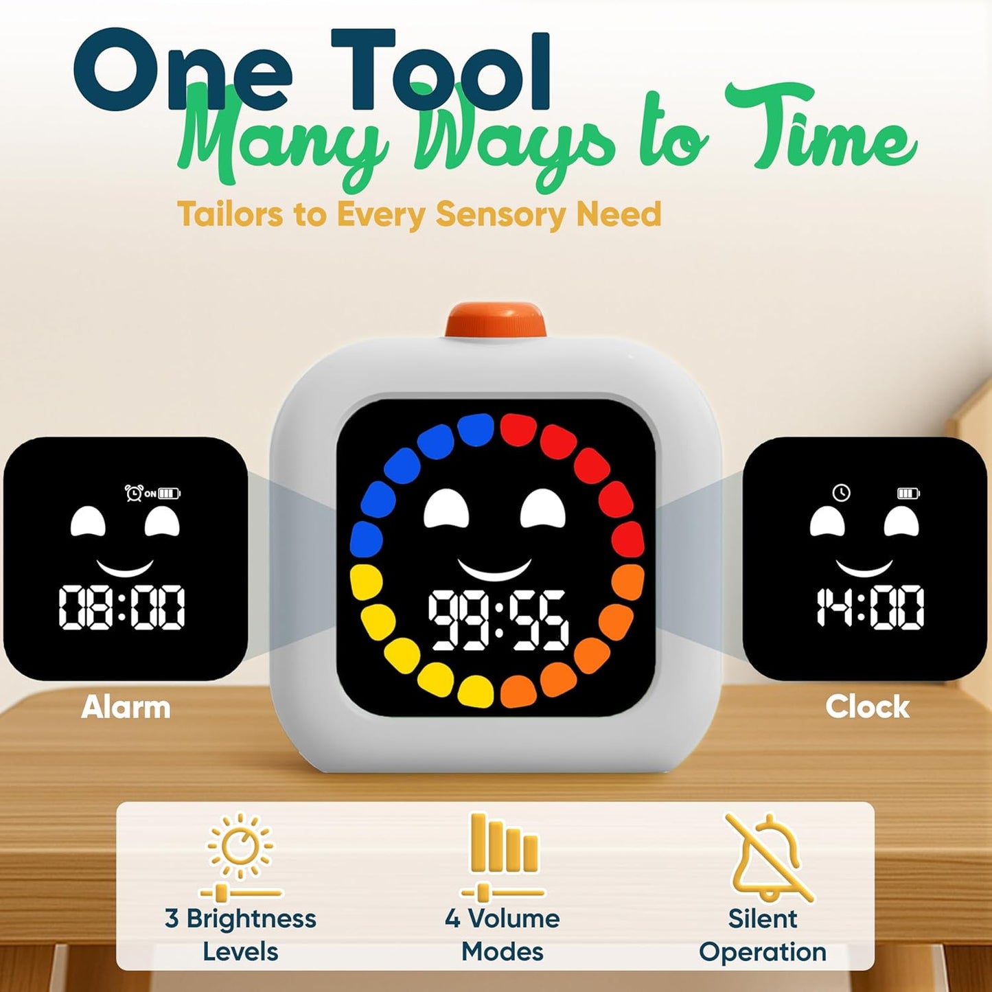 Digital Visual Timer for Kids - Rechargeable, Silent Count Up/Down for Calmer Routines - 99 Min Countdown Kids Timer for Classroom, Home & Therapy - Builds Focus & Independence