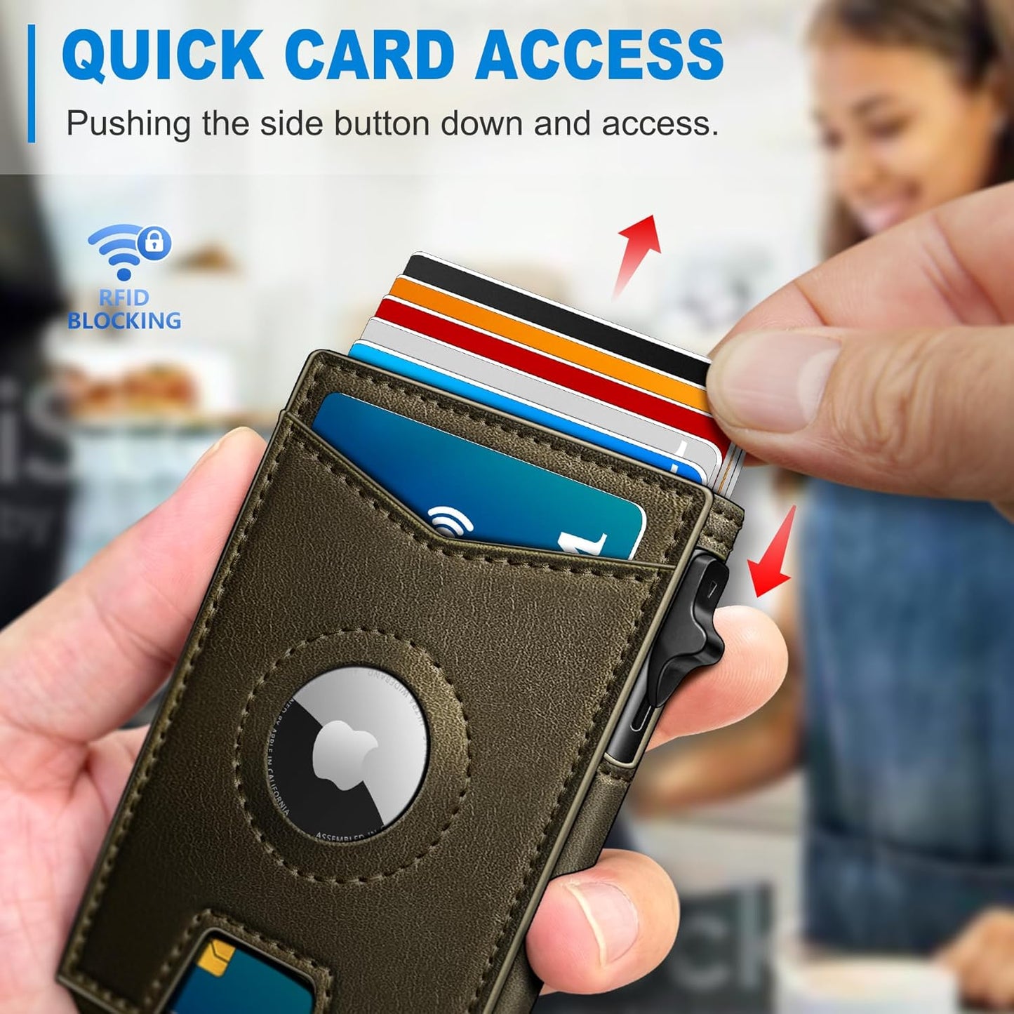 miyozi Airtag Wallet for Men Money Clip 9-Card Pop-Up Credit Card Holder with ID Window RFID Blocking Metal Case Magnetic Closure Front Pocket Wallet Gift Box | with Money Clip