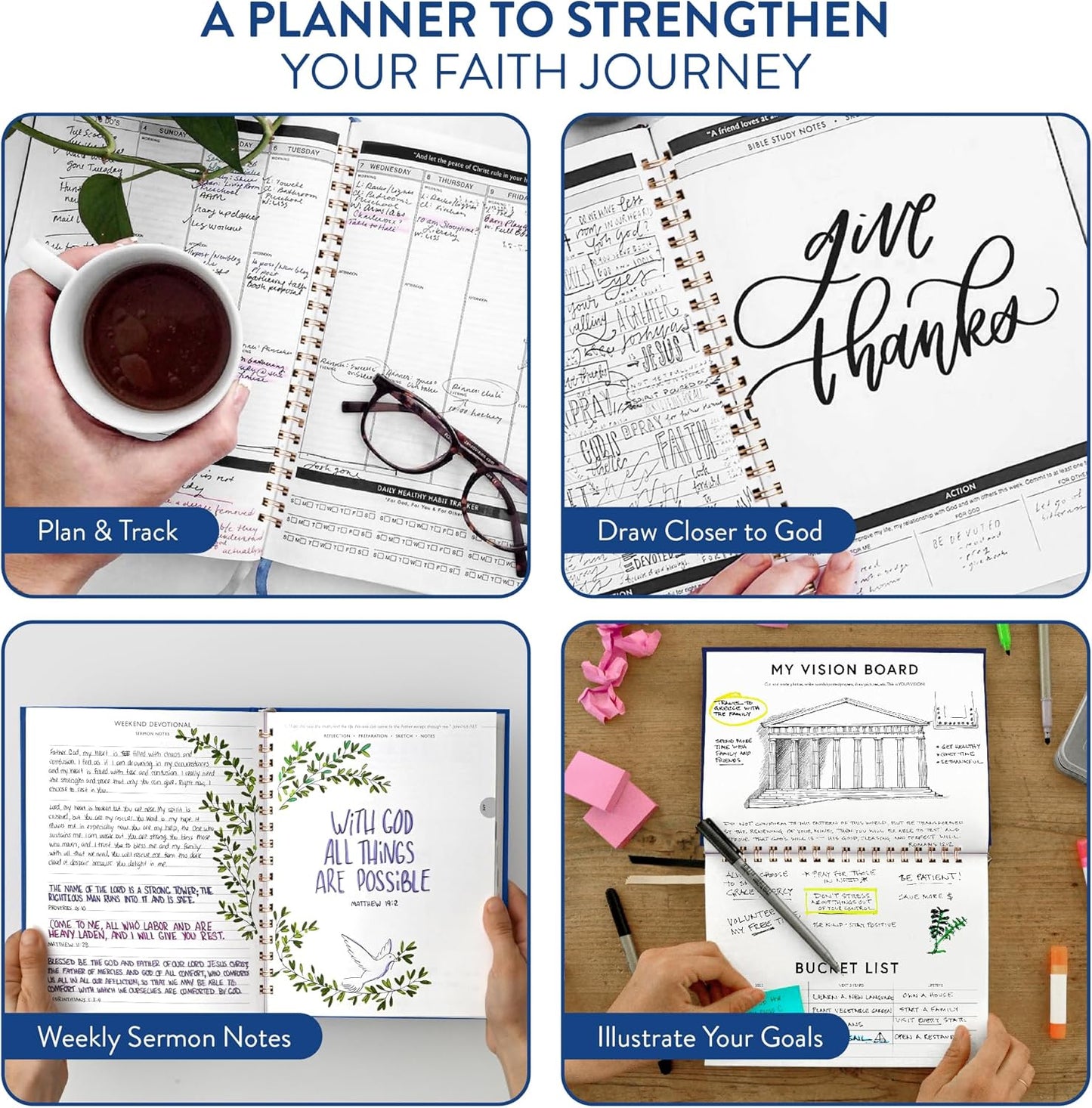 Christian Planner 2026 Daily Planner - Faith Based Monthly and Weekly Planner, Vision Board, and Habit Tracker - 2026 Calendar, Personal Organizer and Devotional Journal (Hardcover, Pine)