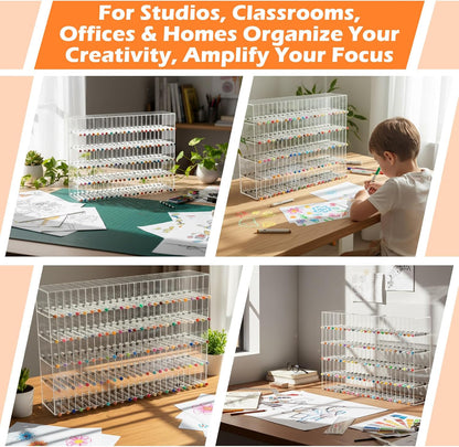 Colingmill Acrylic Marker Organizer for 480 Markers, Extra Large Art Marker Storage Rack for Desk, Durable Pencil Holder Desk Storage for Artists Teachers Students Office Birthday Gifts(Large)