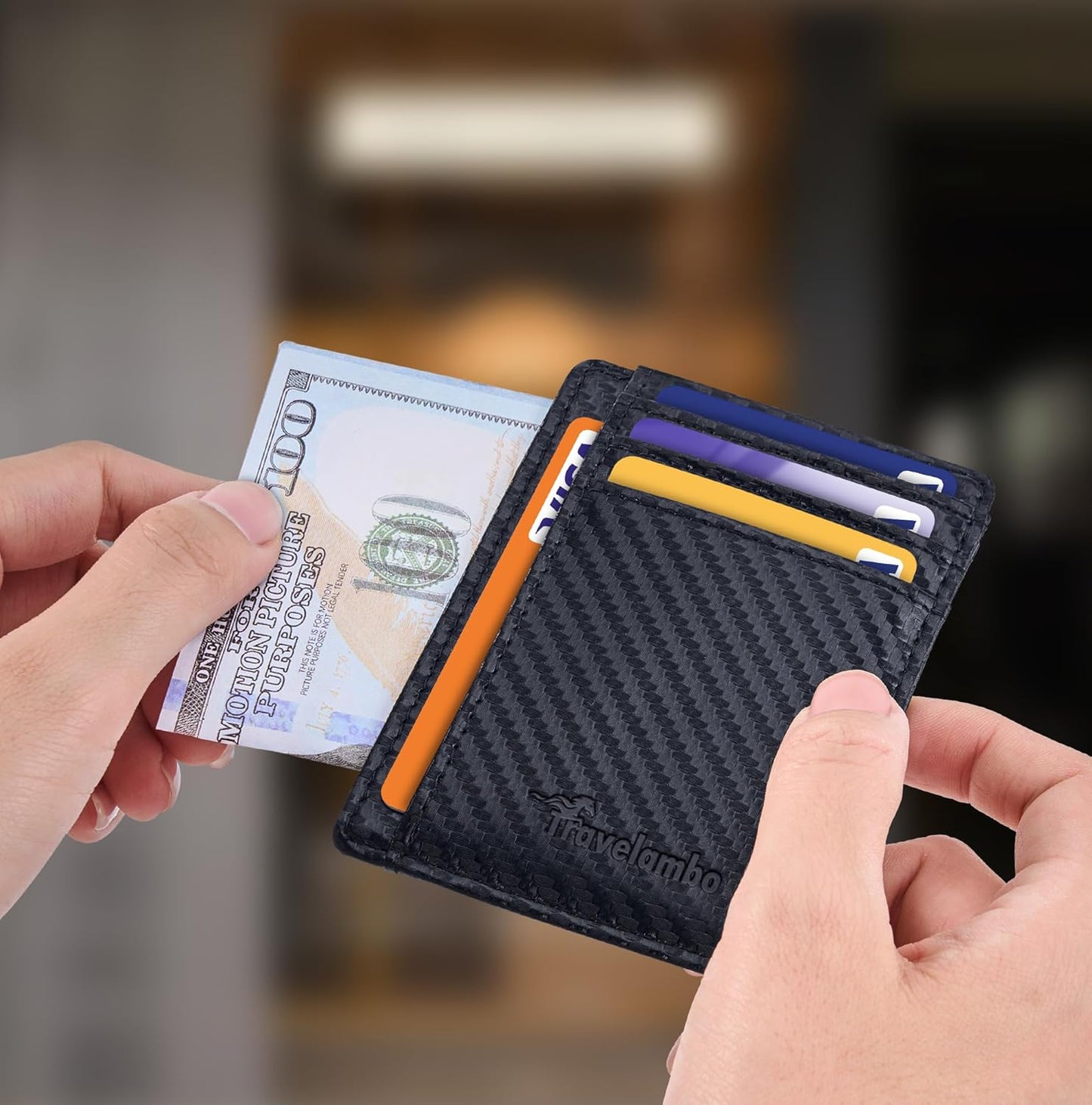 Travelambo Slim Wallet Front Pocket Minimalist Leather RFID Blocking Medium Size