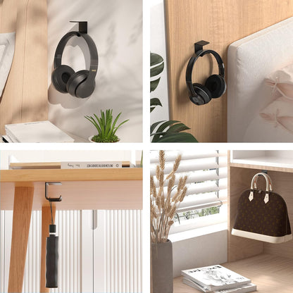 HomeMount Under Desk Headphone Hook - Adhesive Headphone Stand Hanger for Desk - White