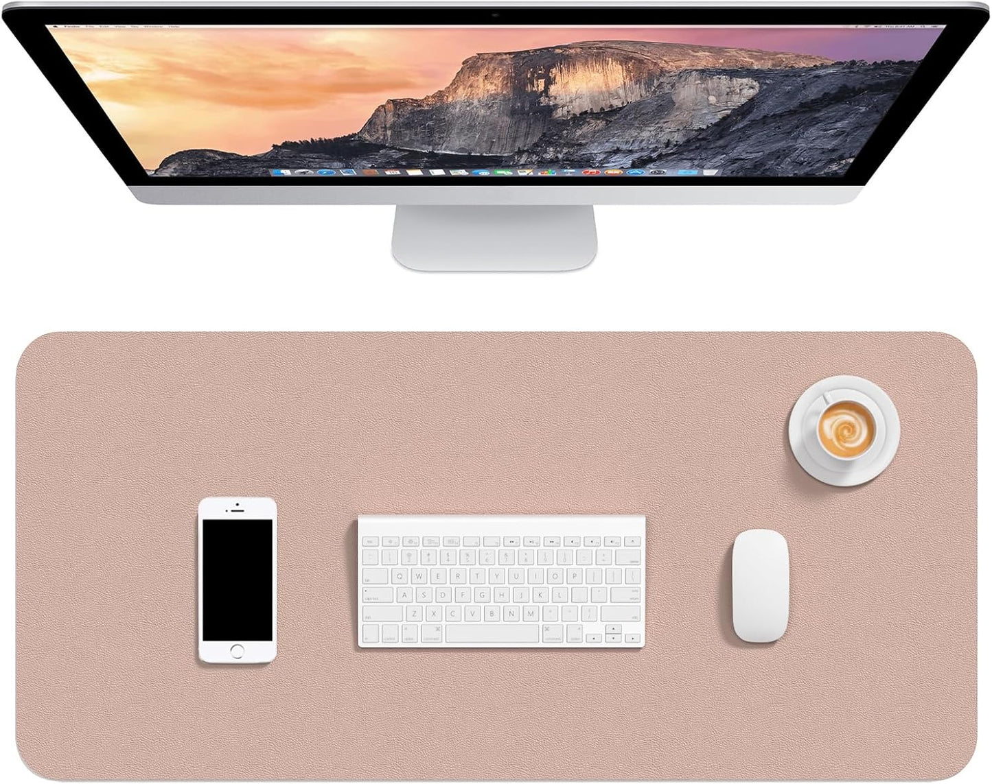 Hsurbtra Desk Pad, 23.6" x 13.8" PU Leather Desk Mat, M Extended Mouse Pad, Waterproof Desktop Blotter Protector, Non-Slip Ultra Thin Small Laptop Keyboard Writing Mat for Office Home, Pink