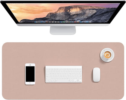 Hsurbtra Desk Pad, 23.6" x 13.8" PU Leather Desk Mat, M Extended Mouse Pad, Waterproof Desktop Blotter Protector, Non-Slip Ultra Thin Small Laptop Keyboard Writing Mat for Office Home, Pink