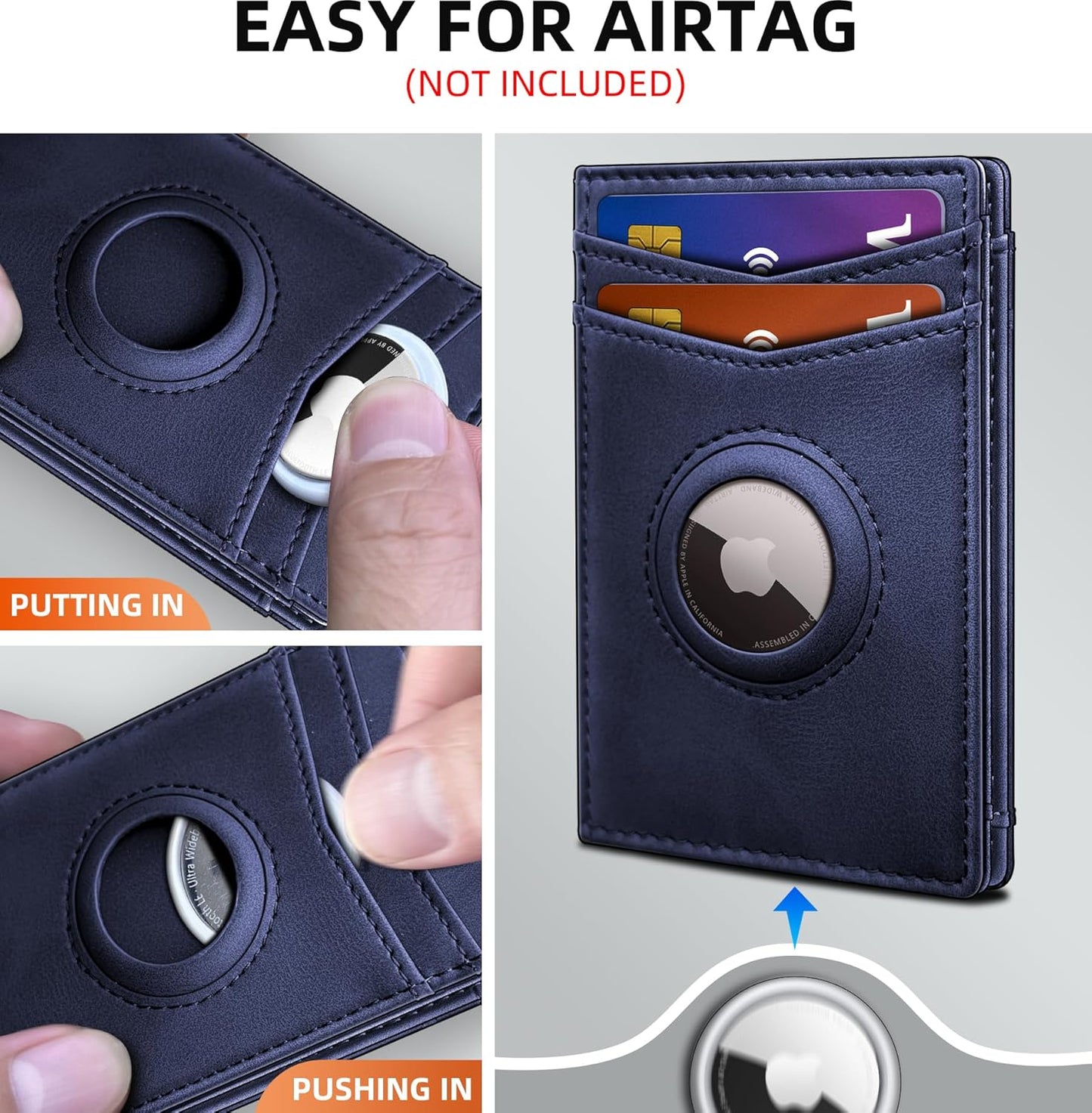 miyozi Airtag Wallet for Men- with Money Clip Gift Boxed, Magnetic Closure Slim Genuine Leather Front Pocket Wallet, 4.1"x 2.8", RFID Blocking