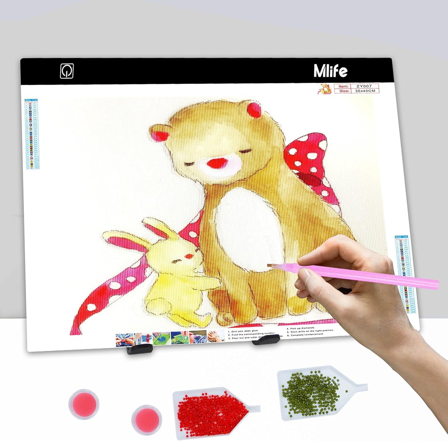 Mlife A2 LED Light Pad for Diamond Painting Kits, Diamond Art Light Board, USB Powered Tracing Light Board Diamond Art Accessories for Drawing, Sketching, Animation with Stand & 4 Fasten Clips