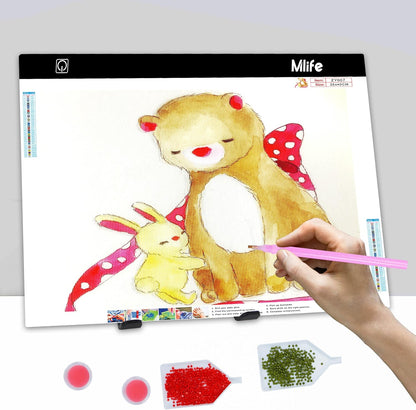 Mlife A2 LED Light Pad for Diamond Painting Kits, Diamond Art Light Board, USB Powered Tracing Light Board Diamond Art Accessories for Drawing, Sketching, Animation with Stand & 4 Fasten Clips