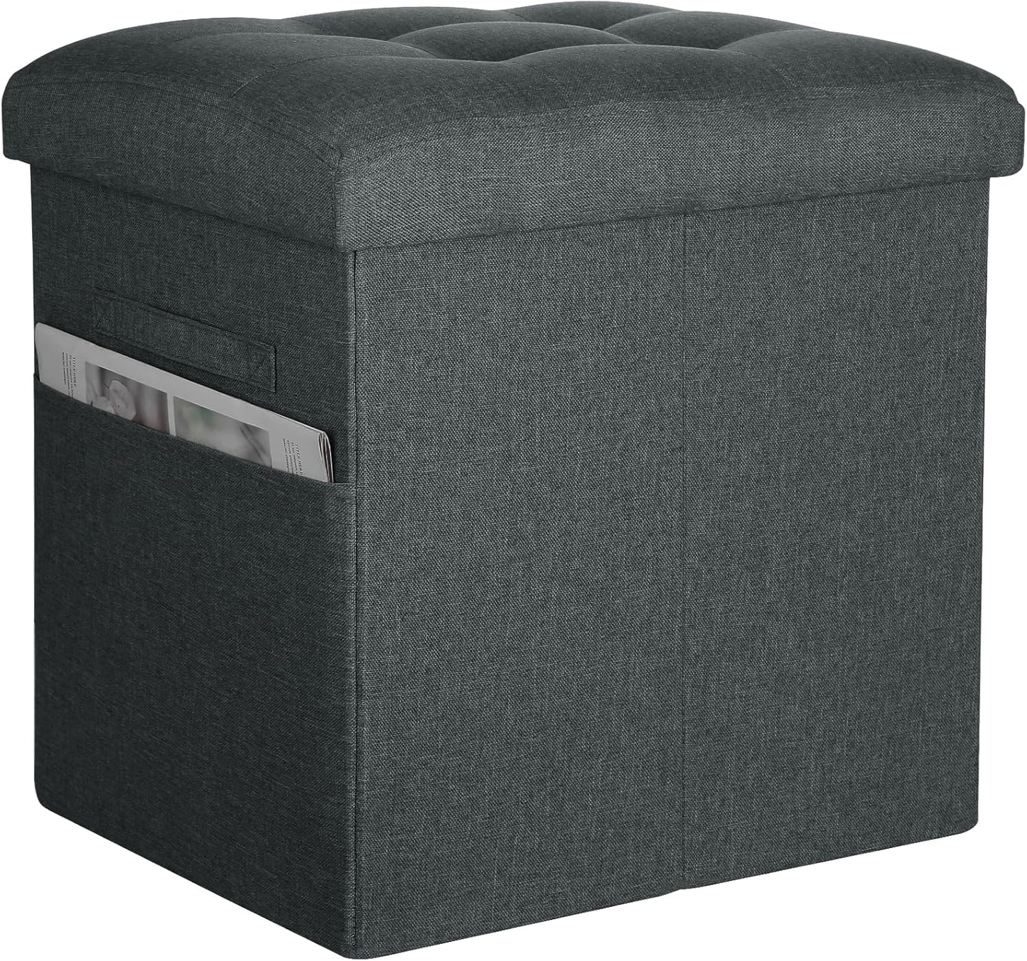 Storage Ottoman with Extra Thick Foam Padded Seat, Foldable Foot Rest Stool with Linen Fabric, 43L Ottoman with Storage Bench for Bedroom Living Room, Holds Up to 300lbs, 17x13x13in, Dark Gray