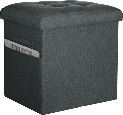 Storage Ottoman with Extra Thick Foam Padded Seat, Foldable Foot Rest Stool with Linen Fabric, 43L Ottoman with Storage Bench for Bedroom Living Room, Holds Up to 300lbs, 17x13x13in, Dark Gray