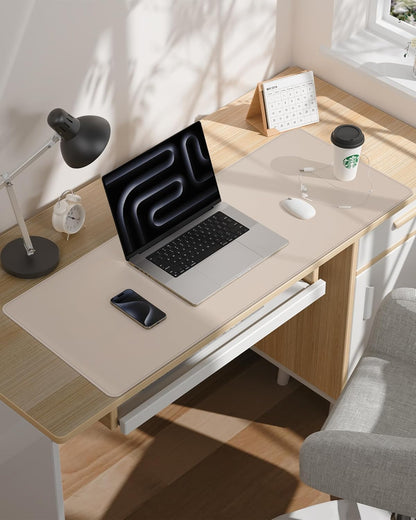 AFIING Desk Pad Protector 23.6" x 13.7" - Non-Slip Waterproof PU Leather Desk Mat for Mouse, Keyboard, Laptop, Office and Home Workspace (Beige)