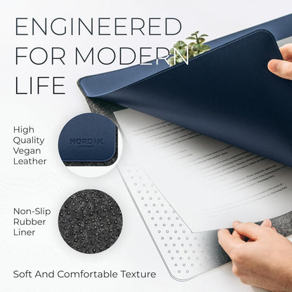 Nordik Felt and Leather Desk Mat - Willow Haze Sage - 35x17 Inch Felt and Vegan Leather Desk Blotter with Document Hideaway - Large Computer Mats for Desktop - Ideal Keyboard Mat for Office and Home