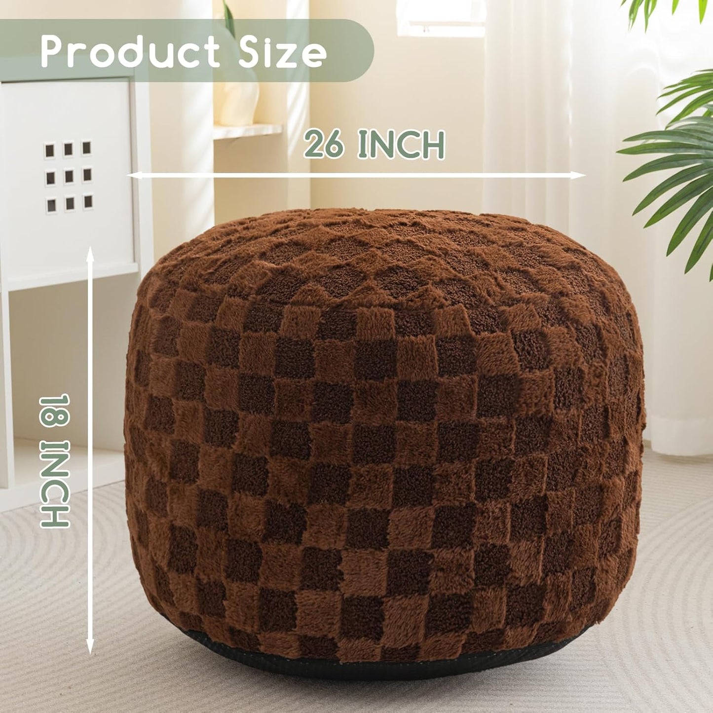 HIGOGOGO Round Stuffed Pouf Ottoman, Corduroy Poufs with Foam Chunk Filling, Furry and Fluffy Pouf Foot Stool Storage Ottoman, 20 X 15 Floor Poufs Foot Rest for Living Room, Dark Grey