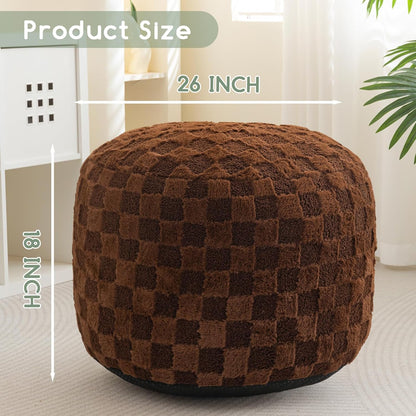 HIGOGOGO Round Stuffed Pouf Ottoman, Corduroy Poufs with Foam Chunk Filling, Furry and Fluffy Pouf Foot Stool Storage Ottoman, 20 X 15 Floor Poufs Foot Rest for Living Room, Dark Grey
