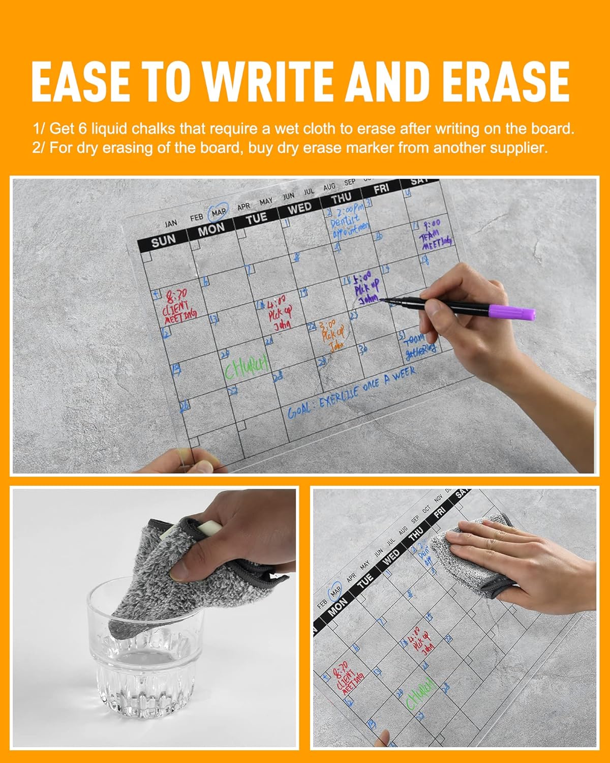 Acrylic Dry Erase Board to Do List Desktop Clear Memo Note Board, 9x13 Tabletop Whiteboard with Stand for Office, Home, School, Includes 6 Dry Erase Markers