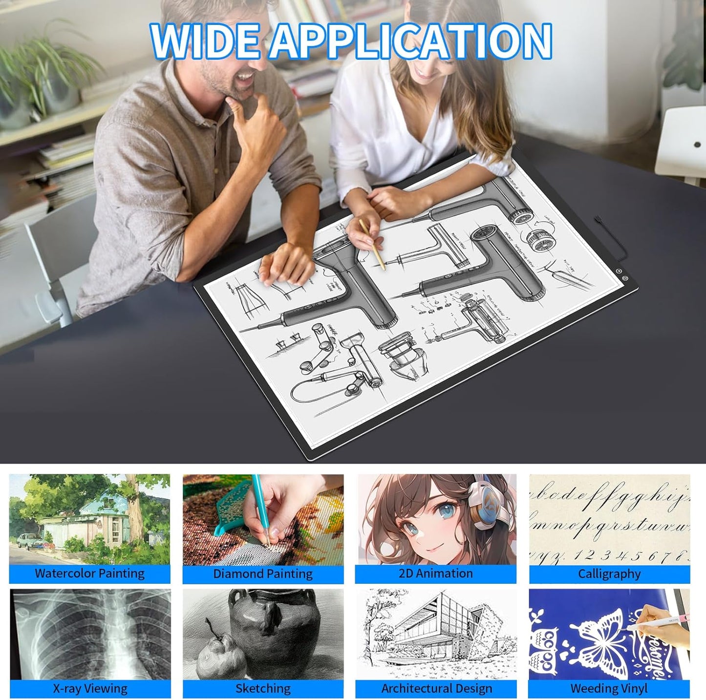 TOHETO A3 Light Pad, Rechargeable Light Board for Diamond Painting, Tracing Light Box with Stand and Clip, Light Table Lightbox for Tracing, Drawing