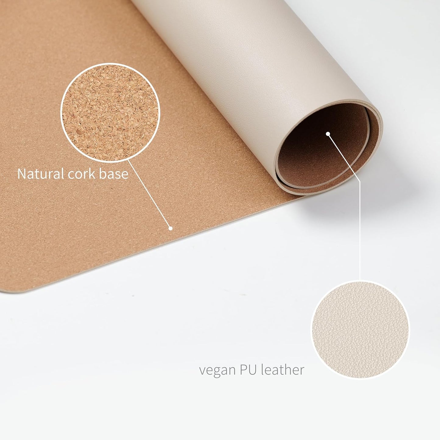 RENMTURE Desk Pad, Cork & PU Leather Desk Mat, Large Mouse pad, Non-Slip Desk Protector and Blotter, Waterproof Writing Pad, Desk Accessories and Organizers for Home Office (Light Yellow, 32"x16")