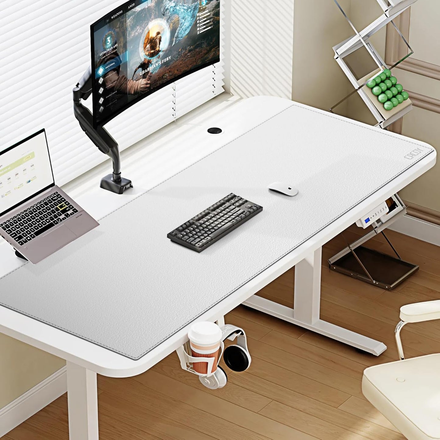 Cacoy 36" x 20" Leather Desk Mat for Home Office, Extra Large PU Leather Desk Pad Blotters, Waterproof Computer Keyboard Mat, Extended Gaming Mouse Pad, Desk Protector for Desktop and PC Laptop, Black