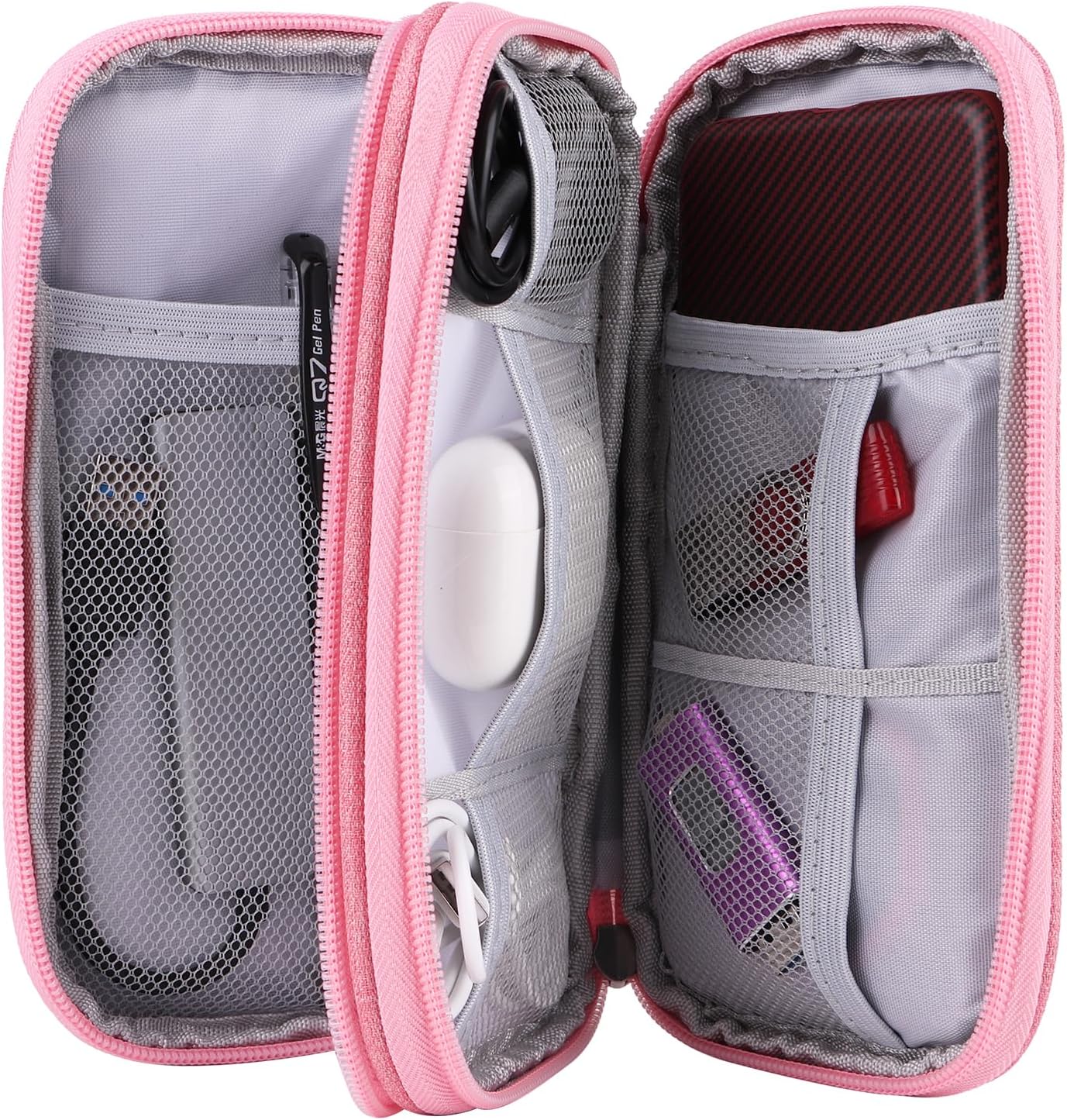 JIAKAI Travel Cable Organizer,Electronics Accessories Organizer Bag,for Charger, Phone, memory card,Travel Gadget Bag-Pink