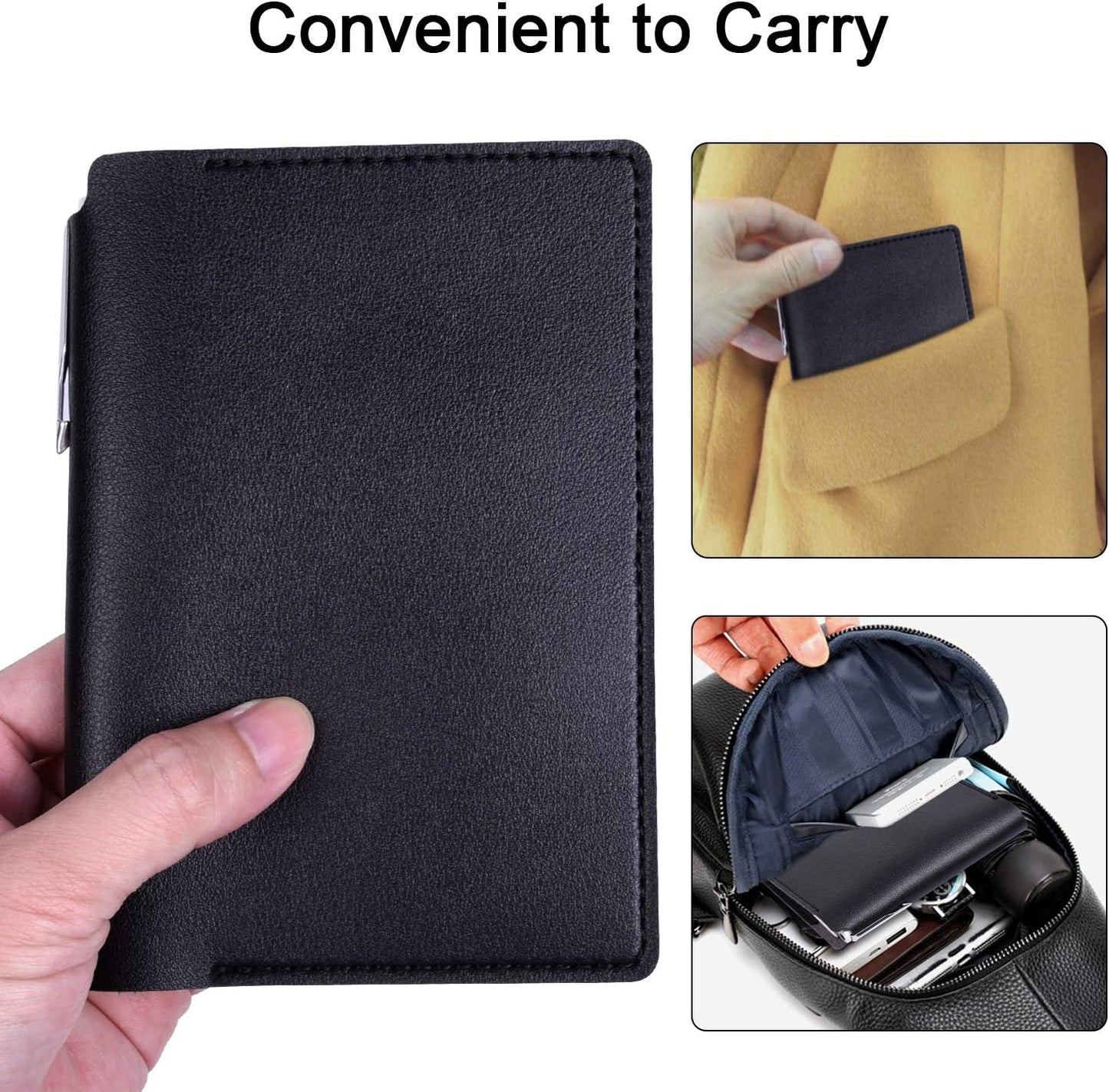 Wisdompro Journal Cover, 2 Pack PU Leather Notebook Cover for Field Notes, or other 3.5" x 5.5" Pocket Notebooks - Black