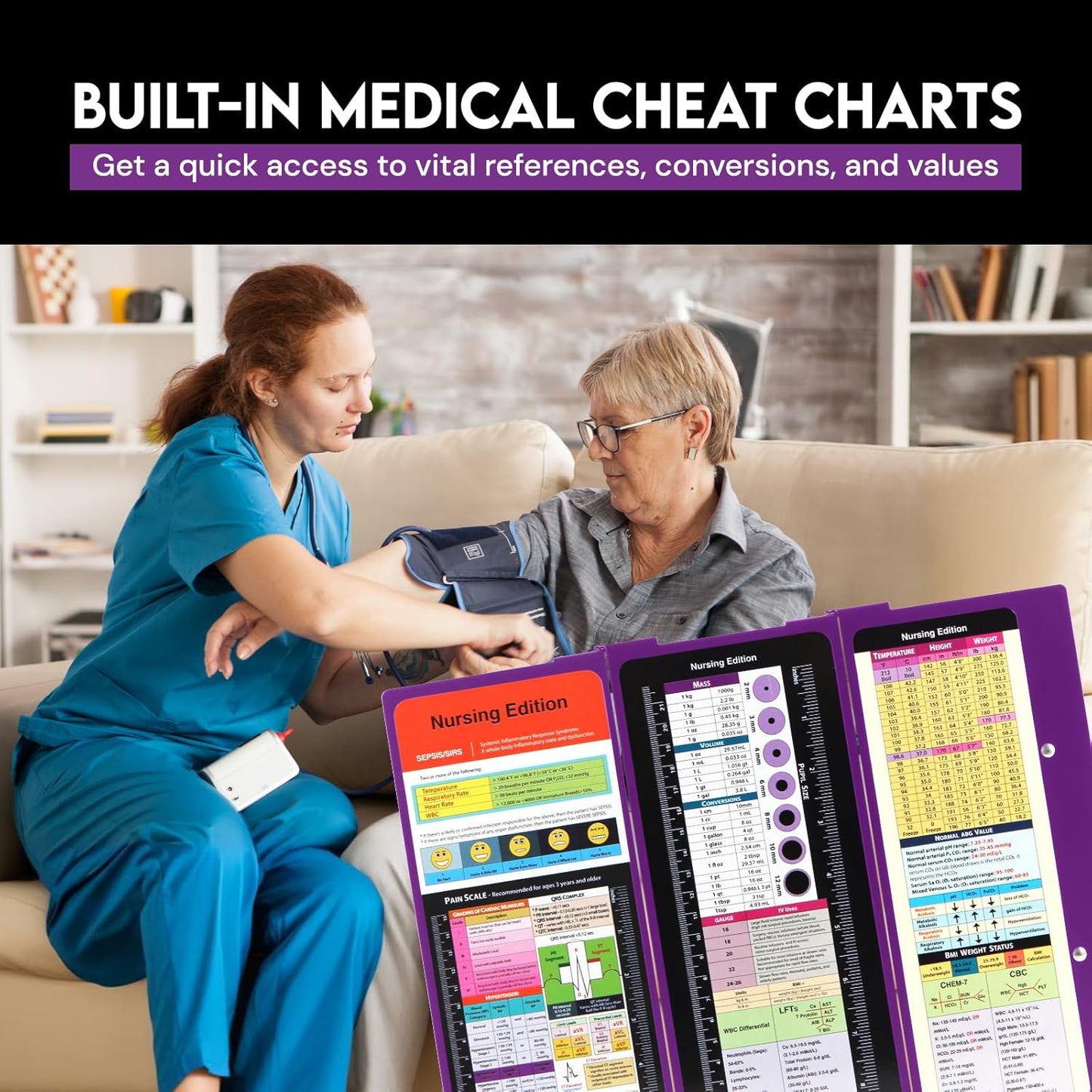 Nursing Clipboard Foldable with Medical Edition Cheat Sheets, 3 Layers Aluminum Foldable Clipboard for Nursing, Notepad for Students, Nursing School Essentials (Black)