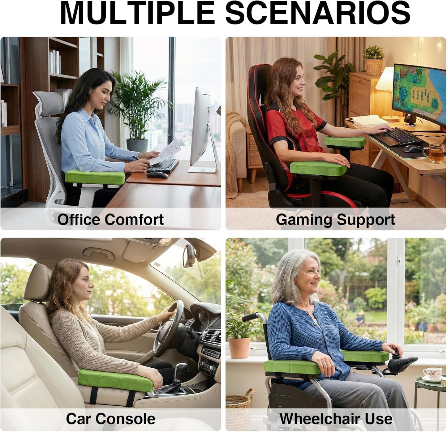 Smiry Ergonomic Office Chair Armrest Pads, Memory Foam Arm Rest Covers, Non-Slip Armrest Cushion with Adjustable Buckles and Straps, Elbow Relief for Desk, Gaming & Wheelchair (Black, Set of 2)