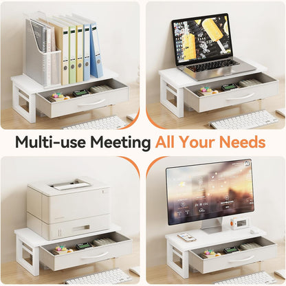 Computer Monitor Stand Riser, Desk Organizers and Accessories with Drawer, 2-Tier Laptop Stand for Desk, Office Organizer Storage, Wood