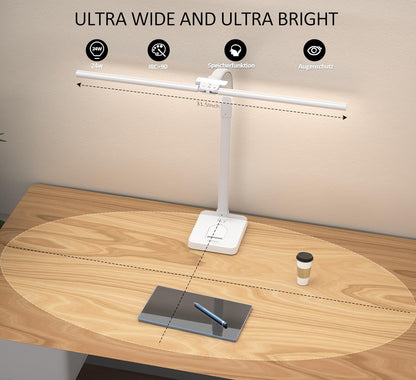 Double Head LED Desk Lamp, Architect Desk Lamps for Home Office, 24W Brightest Workbench Office Lighting-5 Color Modes and 5 Dimmable Eye Protection Modern Desk Lamp (Black-Desktop, Big)