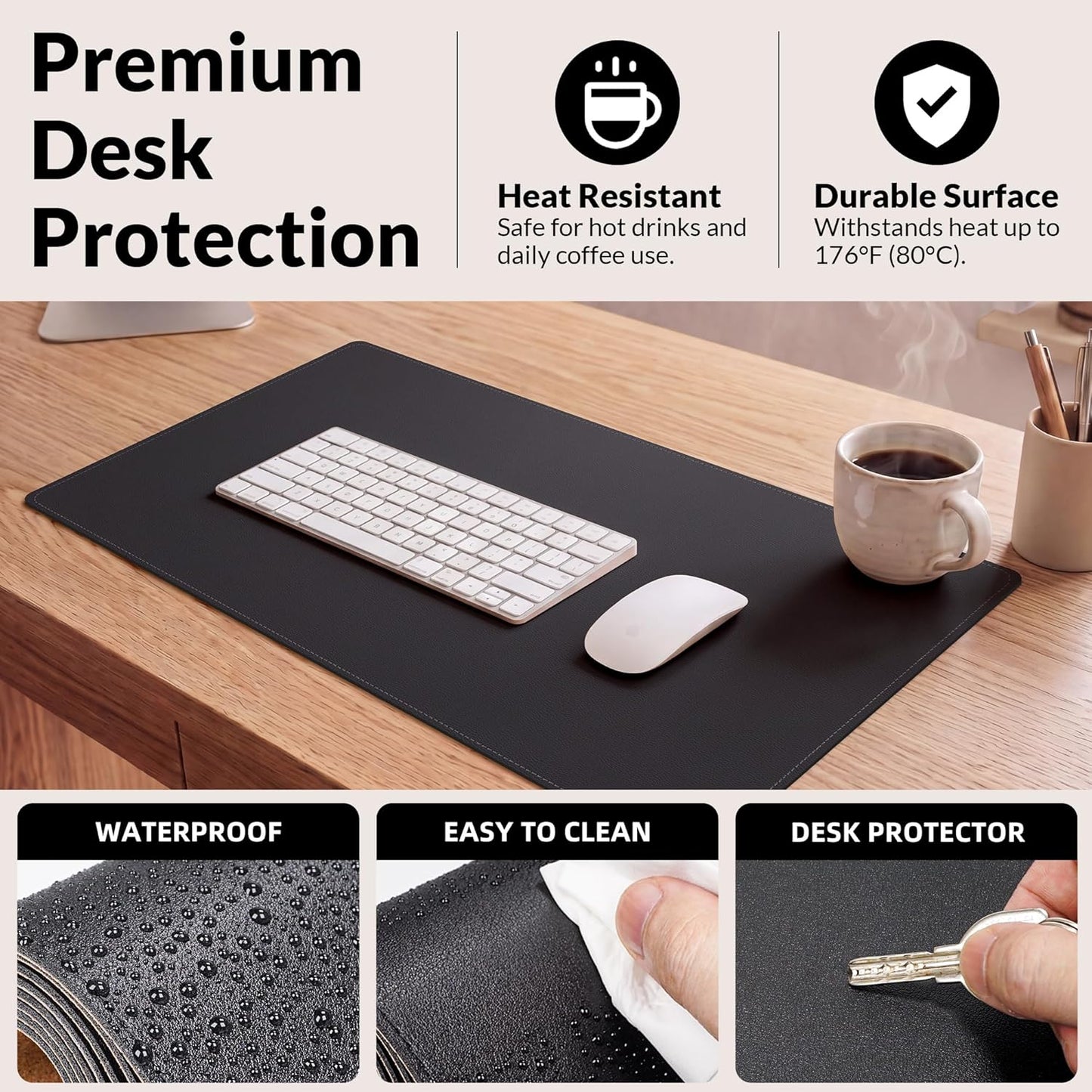 AFIING Large Desk Mat 47" x 17", Dual-Sided Natural Cork & PU Leather Desk Pad, Non-Slip Waterproof Mouse Pad for Office, Home & Gaming, Black
