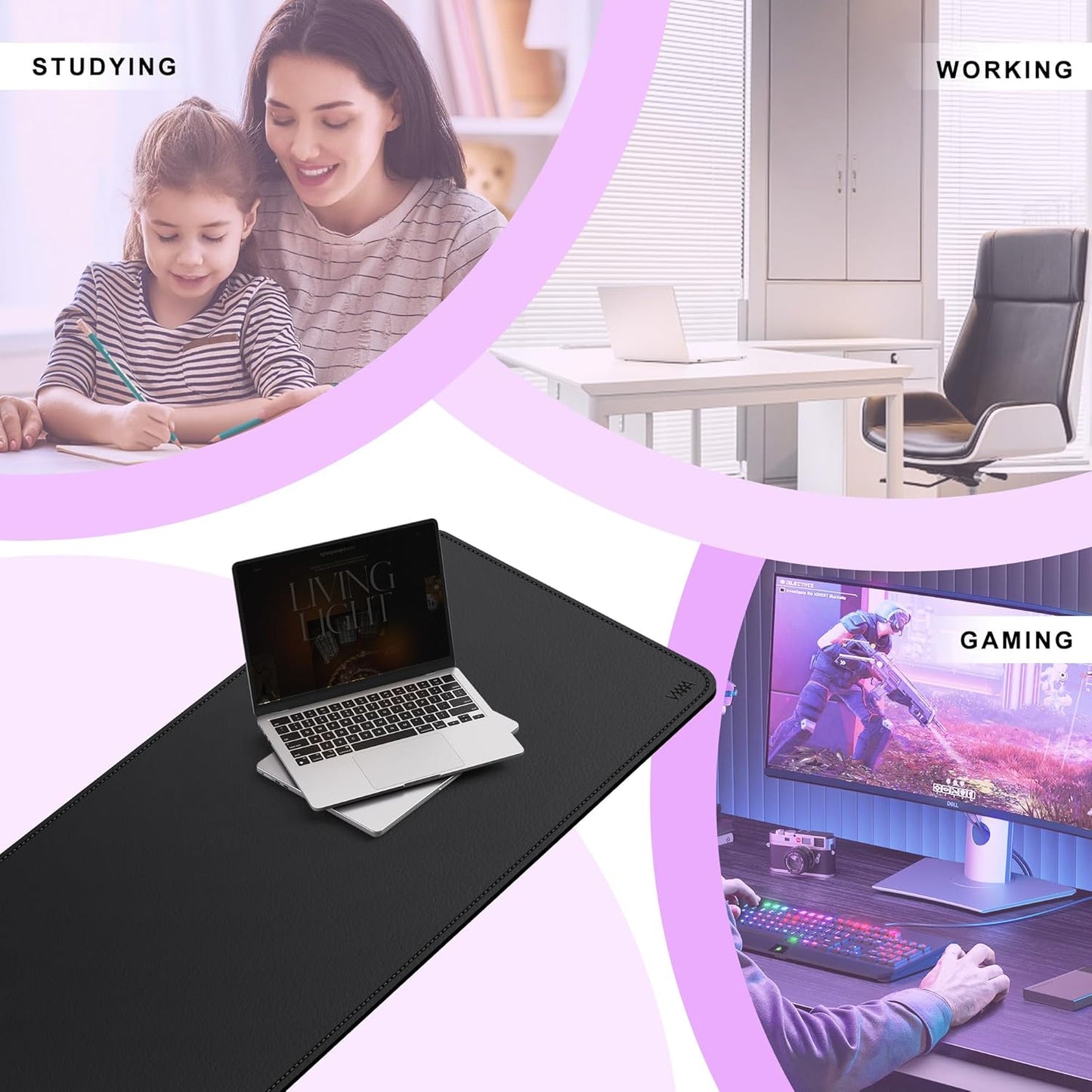 Vyaaa PU Leather & Cork Desk Mat, 39.4"x15.7" Dual Sided Computer Desk mat, Waterproof Large Mouse Pad, Non-Slip Office Desk pad, Office Desk Protector for Work/Gaming/Home (Black)