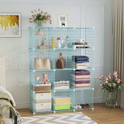 C&AHOME Wire Cube Storage, 12-Cube Storage Organizer Metal, C Grids Storage Bins Shelving, Modular Bookshelf Shelf, Closet Cabinet Ideal for Bedroom, Office 36.6”L x 12.4”W 48.4”H Black